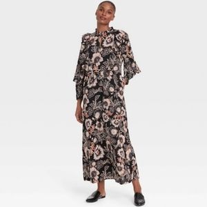 NWT WOMEN'S BALLOON LONG SLEEVE SOFT RUFFLE DRESS - WHO WHAT WEAR SIZE S